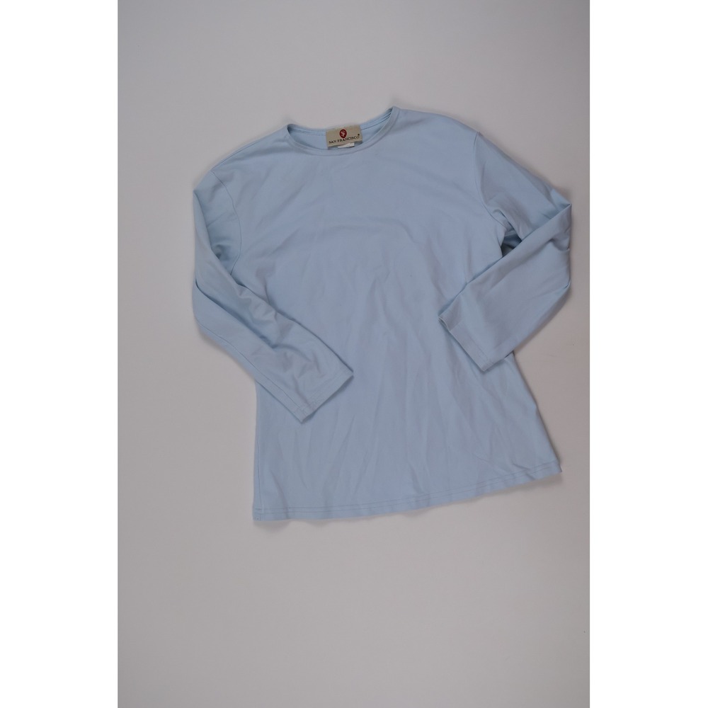 San Francisco Long Sleeve Crew Neck Tee Light Blue Solid S Made in USA